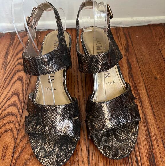 Anne Klein Brown Bronzy Snakeskin Print Askarry I Flex Wedge Sandals Size 7 Moto - Picture 6 of 16